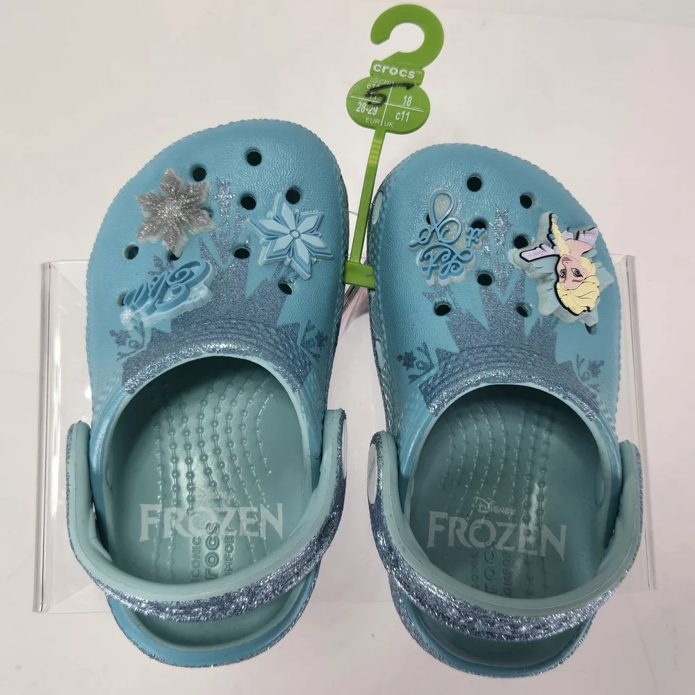 Crocs X Disney Frozen Light Blue Glitter Kids Clogs with Strap Size C5 Toddler